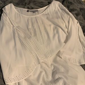 Jennifer Lopez White Silver Rhinestone Blouse Size Small slits on sleeves/bare
